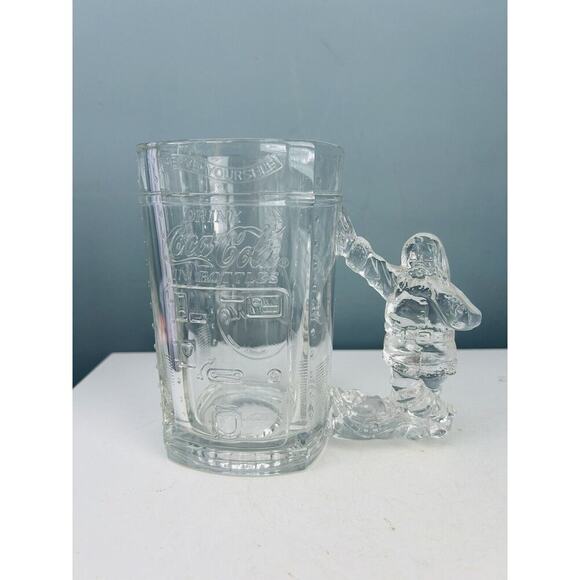 Vintage Coca Cola Christmas Santa Leaning On Vending Heavy Clear Glass Mug 1997 - Picture 1 of 13